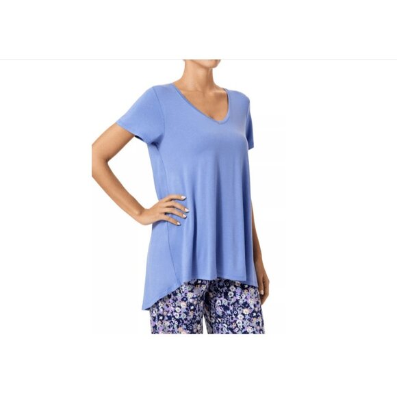 Hue Womens Solid Short Sleeve V-Neck Sleep T-Shirt, Blue, Size S - Picture 1 of 1